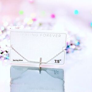 Sterling Forever Silver Sideways CZ Cross Bracelet Brand New with tags MSRP $64